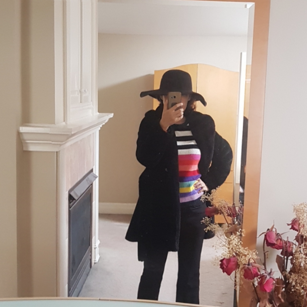 Black faux fur coat